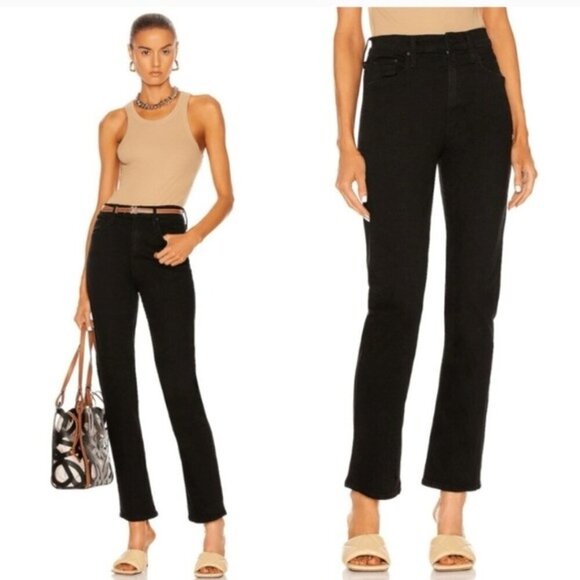 Mother High Waisted Rider Ankle Jeans Black Straight Leg Denim 29 - Picture 1 of 13